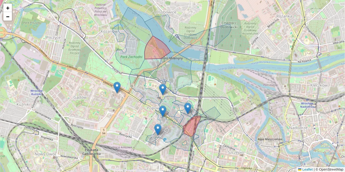 Szczegółowa mapa kodu pocztowego 54-201 z granicami, sąsiednimi kodami pocztowymi i urzędami pocztowymi