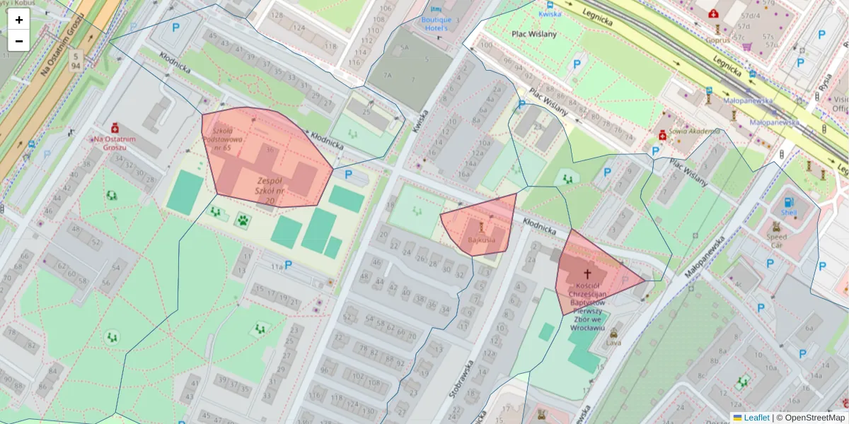 Szczegółowa mapa kodu pocztowego 54-218 z granicami, sąsiednimi kodami pocztowymi i urzędami pocztowymi