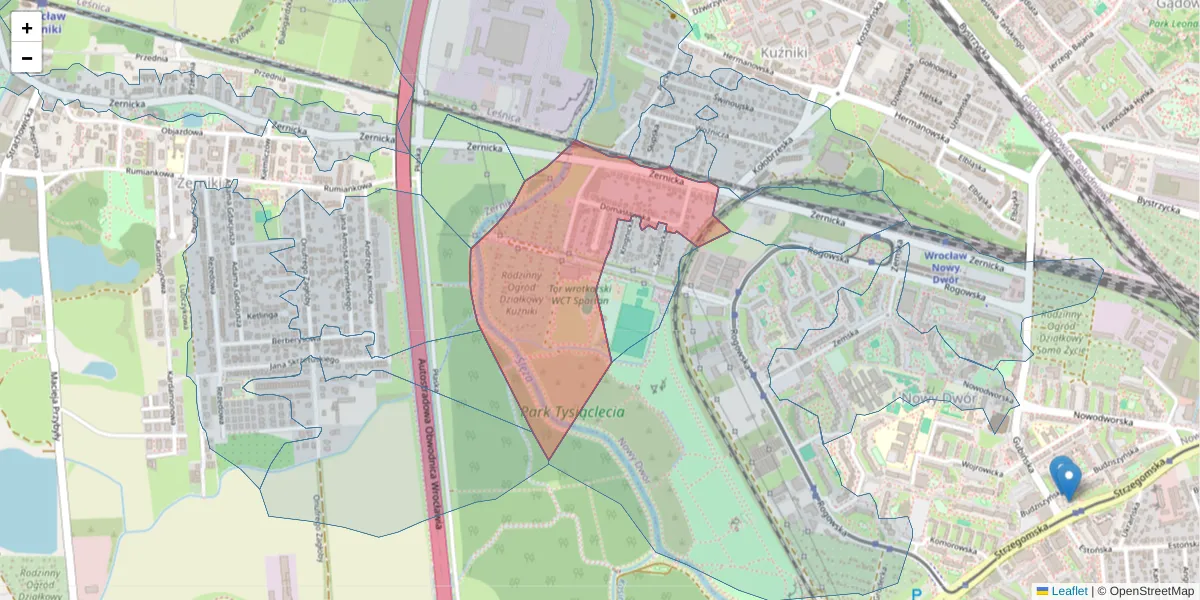 Szczegółowa mapa kodu pocztowego 54-310 z granicami, sąsiednimi kodami pocztowymi i urzędami pocztowymi