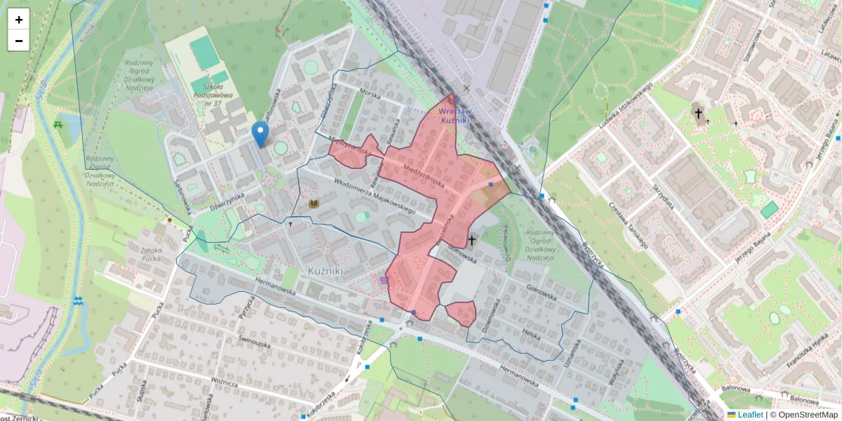 Szczegółowa mapa kodu pocztowego 54-316 z granicami, sąsiednimi kodami pocztowymi i urzędami pocztowymi