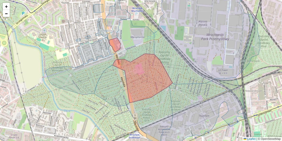 Szczegółowa mapa kodu pocztowego 54-413 z granicami, sąsiednimi kodami pocztowymi i urzędami pocztowymi
