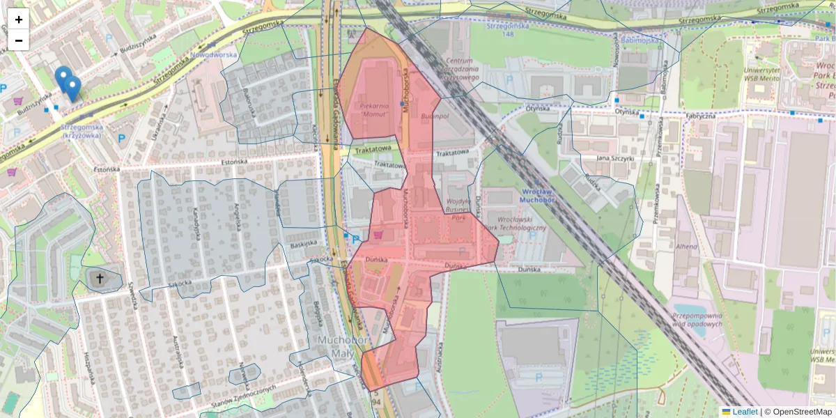 Szczegółowa mapa kodu pocztowego 54-424 z granicami, sąsiednimi kodami pocztowymi i urzędami pocztowymi