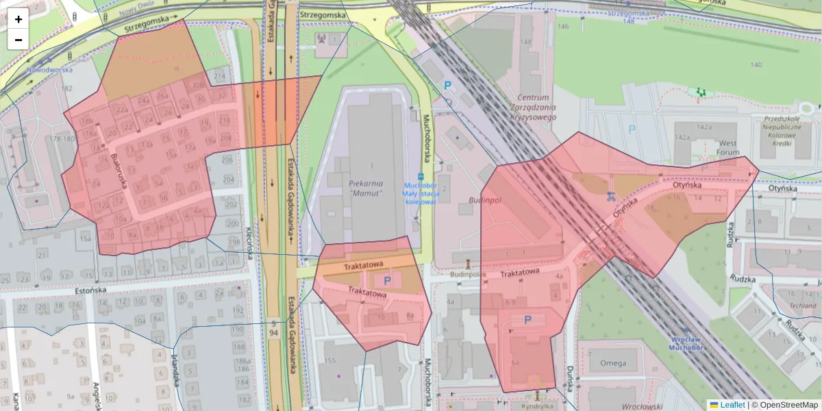 Szczegółowa mapa kodu pocztowego 54-425 z granicami, sąsiednimi kodami pocztowymi i urzędami pocztowymi