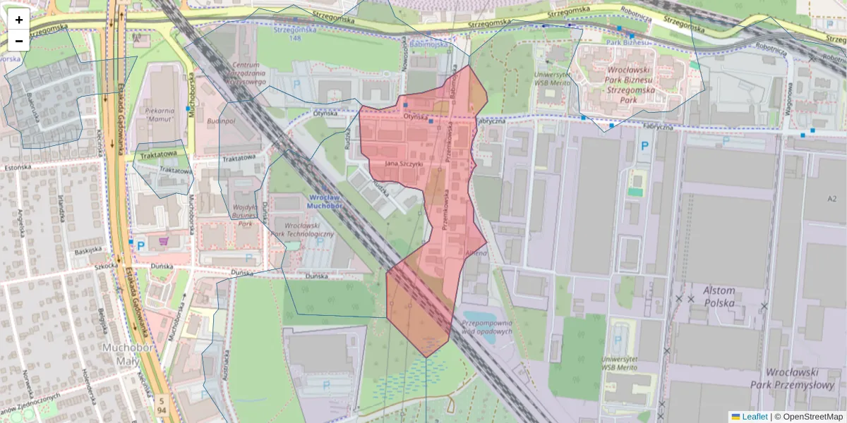 Szczegółowa mapa kodu pocztowego 54-426 z granicami, sąsiednimi kodami pocztowymi i urzędami pocztowymi