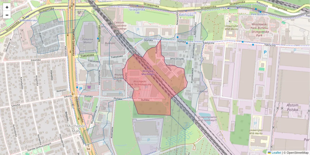 Szczegółowa mapa kodu pocztowego 54-427 z granicami, sąsiednimi kodami pocztowymi i urzędami pocztowymi