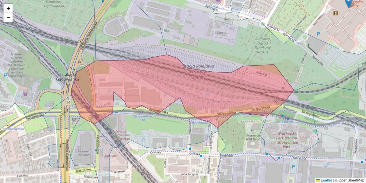 Szczegółowa mapa kodu pocztowego 54-428 z granicami, sąsiednimi kodami pocztowymi i urzędami pocztowymi