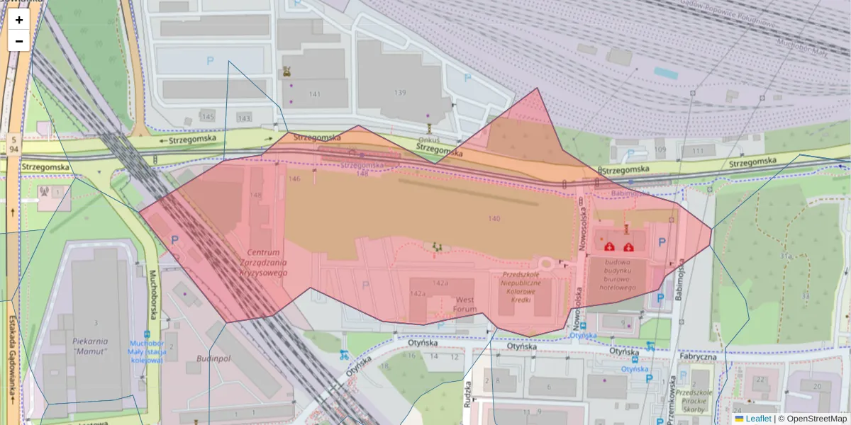 Szczegółowa mapa kodu pocztowego 54-429 z granicami, sąsiednimi kodami pocztowymi i urzędami pocztowymi