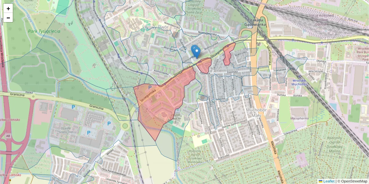 Szczegółowa mapa kodu pocztowego 54-432 z granicami, sąsiednimi kodami pocztowymi i urzędami pocztowymi