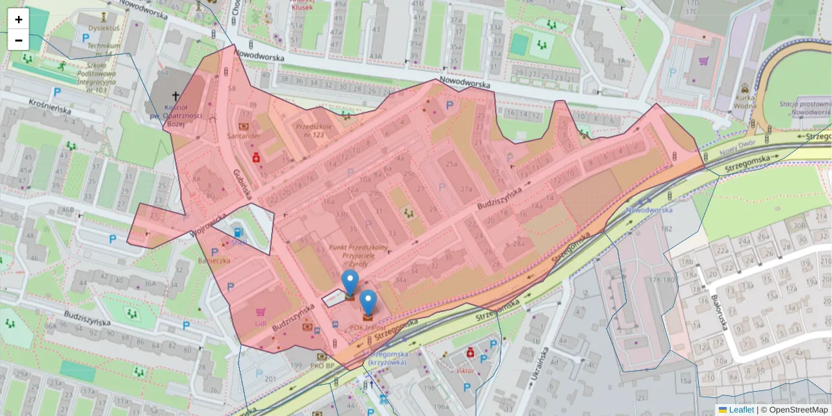 Szczegółowa mapa kodu pocztowego 54-434 z granicami, sąsiednimi kodami pocztowymi i urzędami pocztowymi