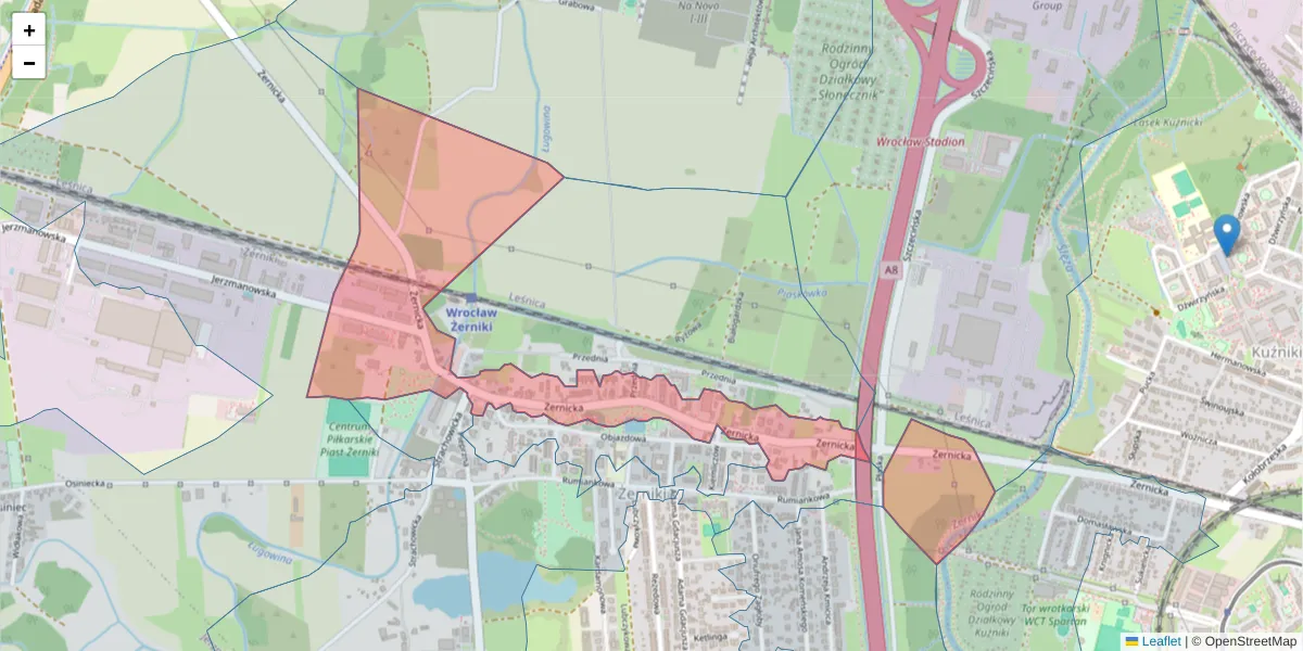 Szczegółowa mapa kodu pocztowego 54-510 z granicami, sąsiednimi kodami pocztowymi i urzędami pocztowymi