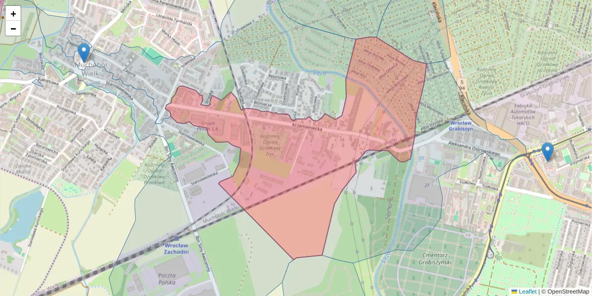 Szczegółowa mapa kodu pocztowego 54-613 z granicami, sąsiednimi kodami pocztowymi i urzędami pocztowymi