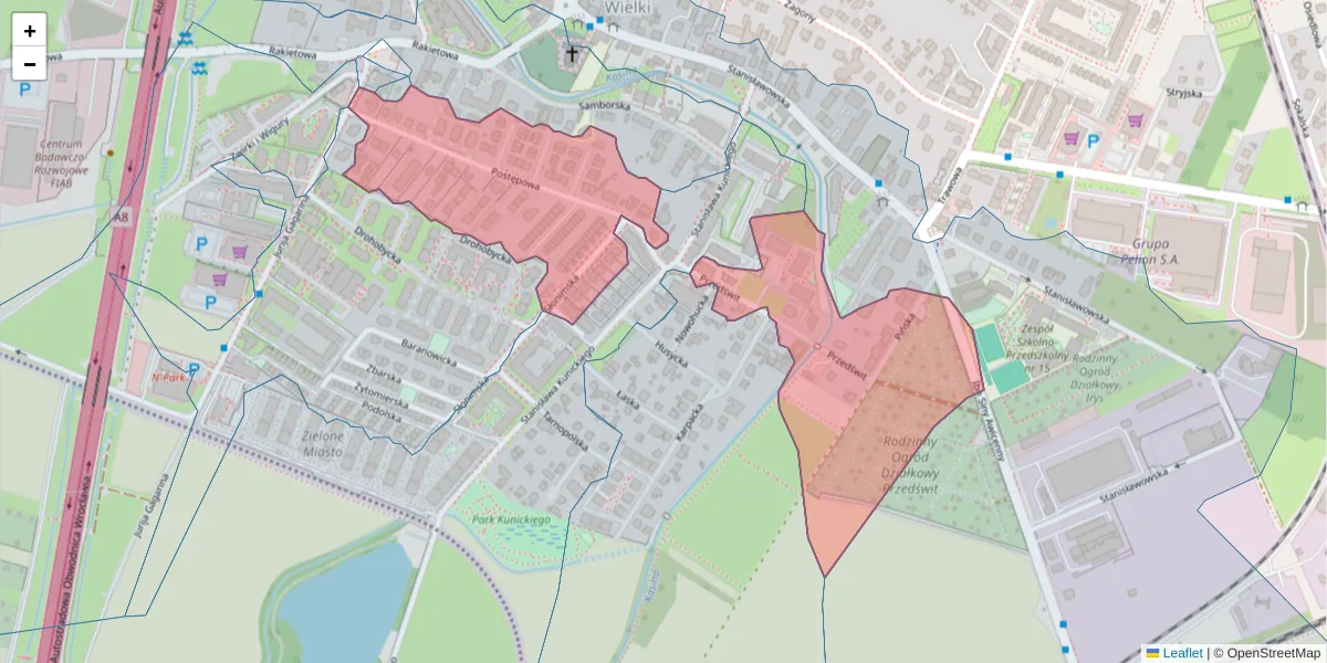 Szczegółowa mapa kodu pocztowego 54-618 z granicami, sąsiednimi kodami pocztowymi i urzędami pocztowymi
