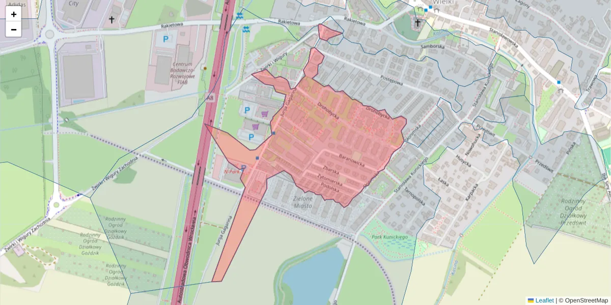 Szczegółowa mapa kodu pocztowego 54-620 z granicami, sąsiednimi kodami pocztowymi i urzędami pocztowymi