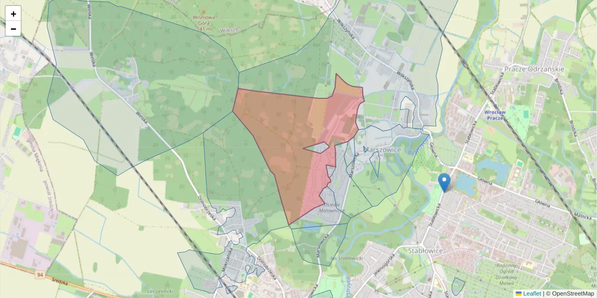 Szczegółowa mapa kodu pocztowego 54-703 z granicami, sąsiednimi kodami pocztowymi i urzędami pocztowymi