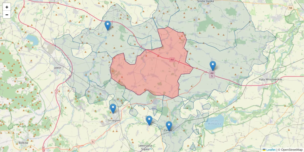 Szczegółowa mapa kodu pocztowego 55-340 z granicami, sąsiednimi kodami pocztowymi i urzędami pocztowymi