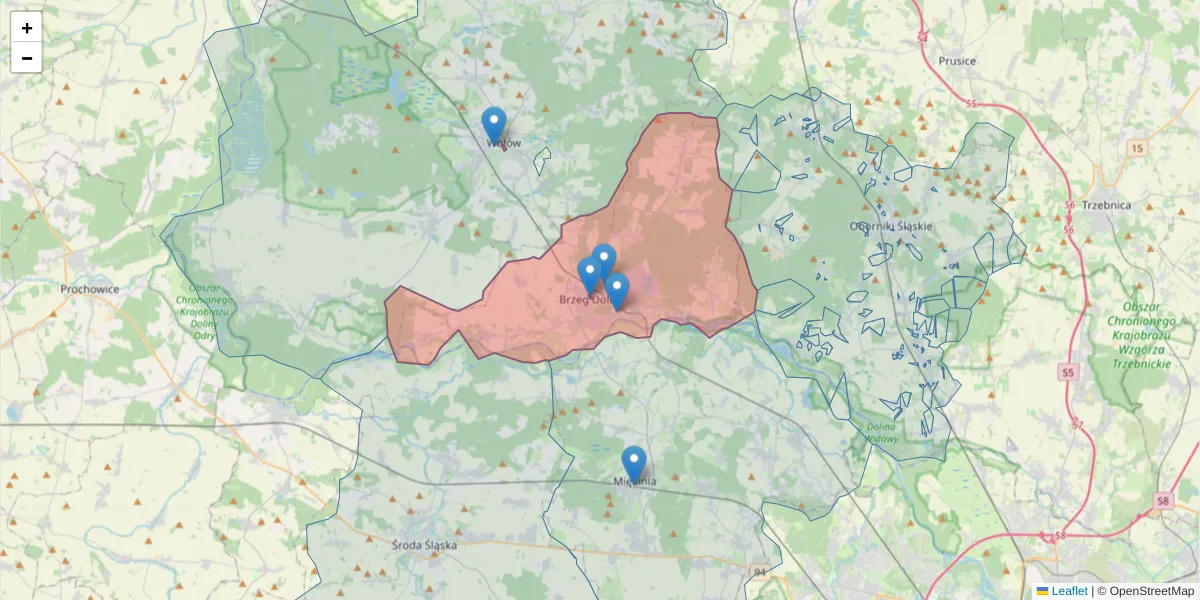 Szczegółowa mapa kodu pocztowego 56-120 z granicami, sąsiednimi kodami pocztowymi i urzędami pocztowymi