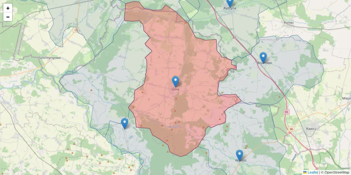 Szczegółowa mapa kodu pocztowego 56-200 z granicami, sąsiednimi kodami pocztowymi i urzędami pocztowymi