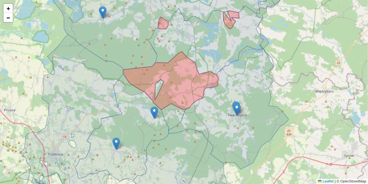 Szczegółowa mapa kodu pocztowego 56-321 z granicami, sąsiednimi kodami pocztowymi i urzędami pocztowymi