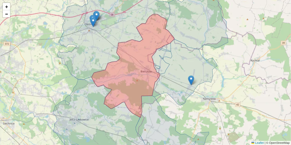 Szczegółowa mapa kodu pocztowego 56-420 z granicami, sąsiednimi kodami pocztowymi i urzędami pocztowymi