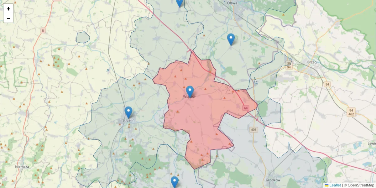 Szczegółowa mapa kodu pocztowego 57-120 z granicami, sąsiednimi kodami pocztowymi i urzędami pocztowymi