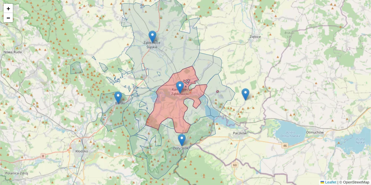 Szczegółowa mapa kodu pocztowego 57-230 z granicami, sąsiednimi kodami pocztowymi i urzędami pocztowymi