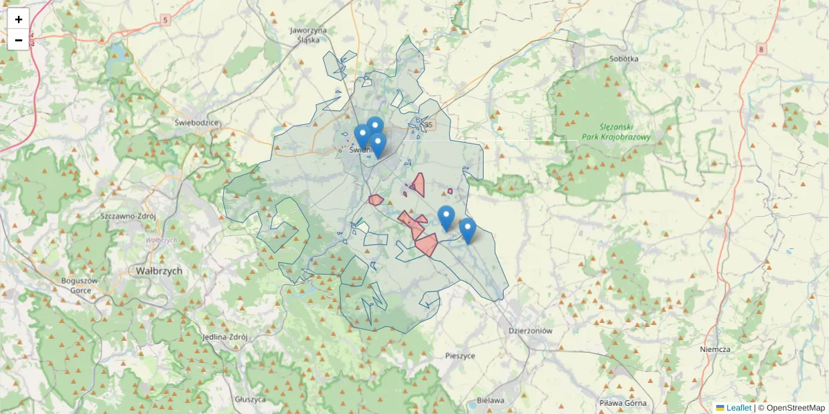 Szczegółowa mapa kodu pocztowego 58-112 z granicami, sąsiednimi kodami pocztowymi i urzędami pocztowymi