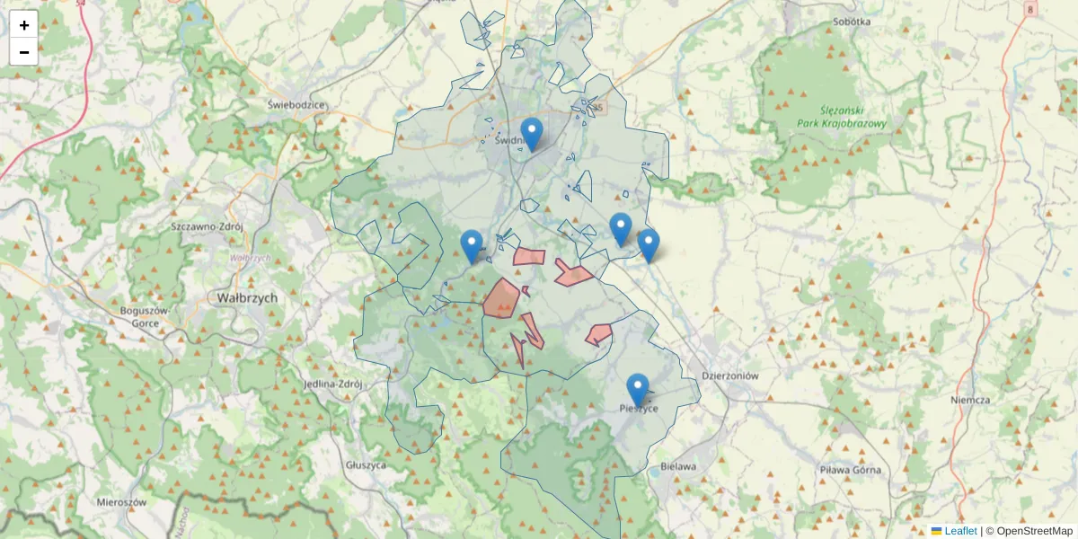 Szczegółowa mapa kodu pocztowego 58-113 z granicami, sąsiednimi kodami pocztowymi i urzędami pocztowymi