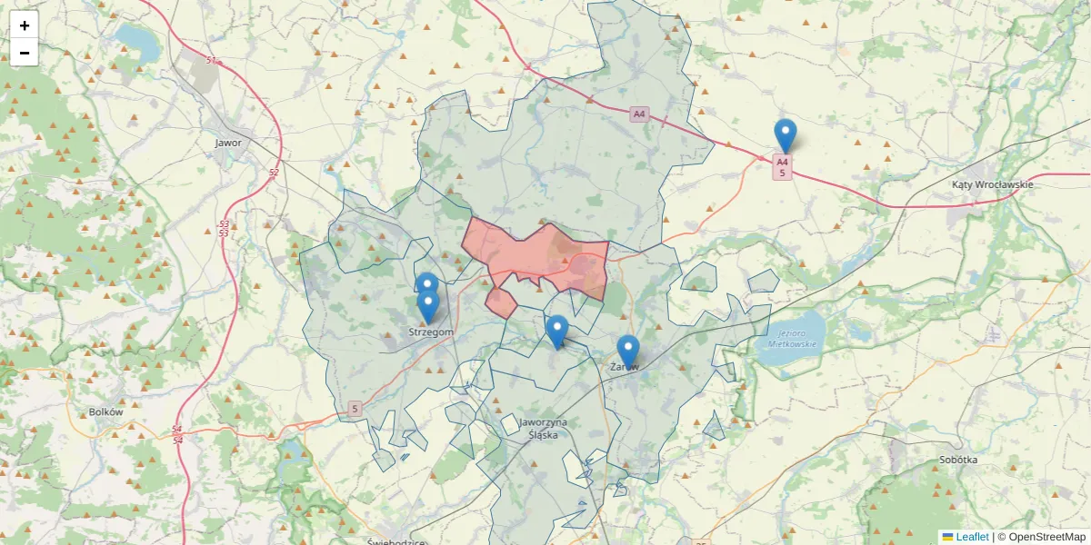Szczegółowa mapa kodu pocztowego 58-120 z granicami, sąsiednimi kodami pocztowymi i urzędami pocztowymi