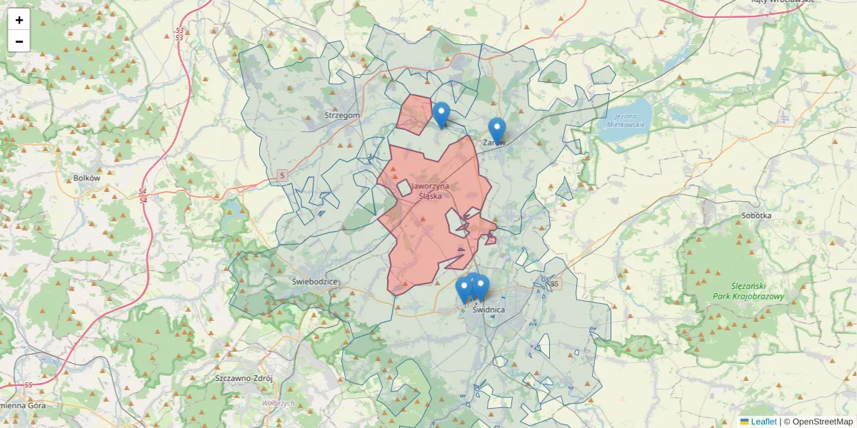 Szczegółowa mapa kodu pocztowego 58-140 z granicami, sąsiednimi kodami pocztowymi i urzędami pocztowymi