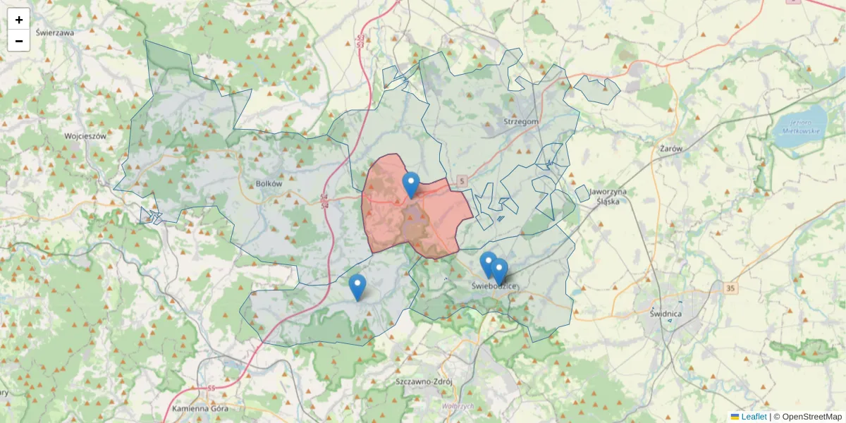 Szczegółowa mapa kodu pocztowego 58-170 z granicami, sąsiednimi kodami pocztowymi i urzędami pocztowymi