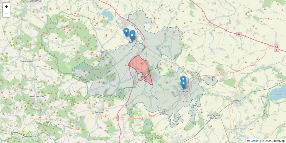 Szczegółowa mapa kodu pocztowego 58-172 z granicami, sąsiednimi kodami pocztowymi i urzędami pocztowymi