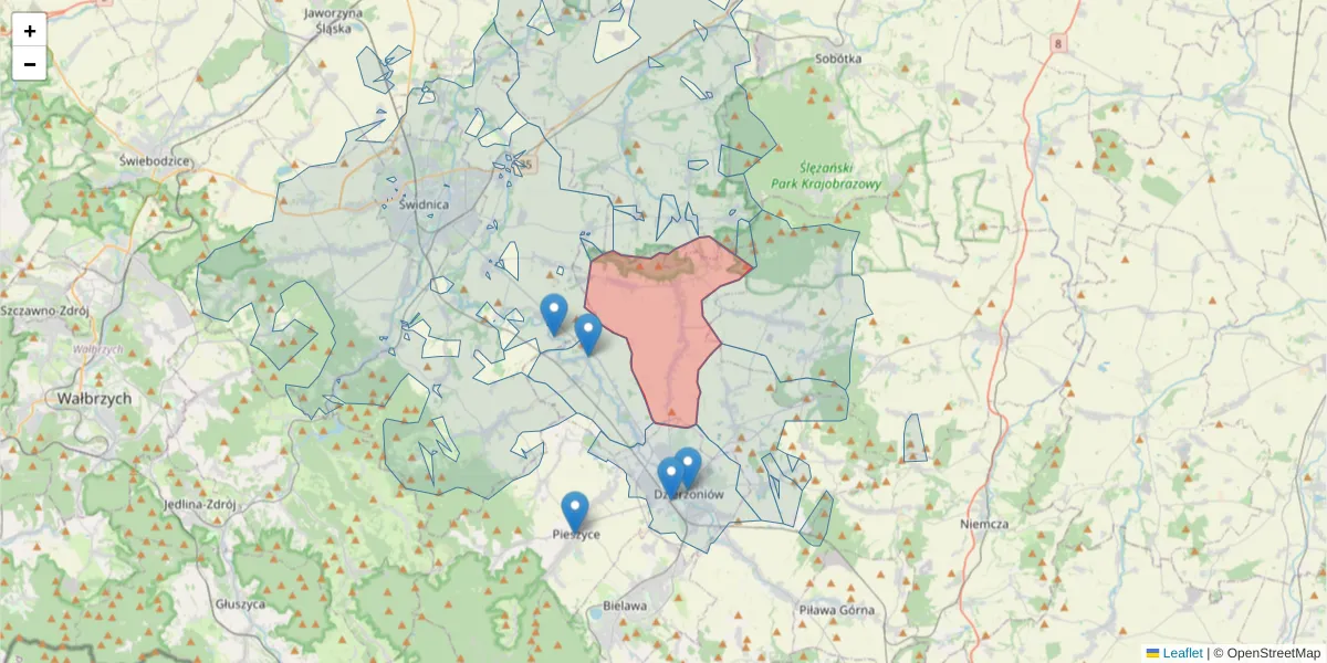 Szczegółowa mapa kodu pocztowego 58-207 z granicami, sąsiednimi kodami pocztowymi i urzędami pocztowymi
