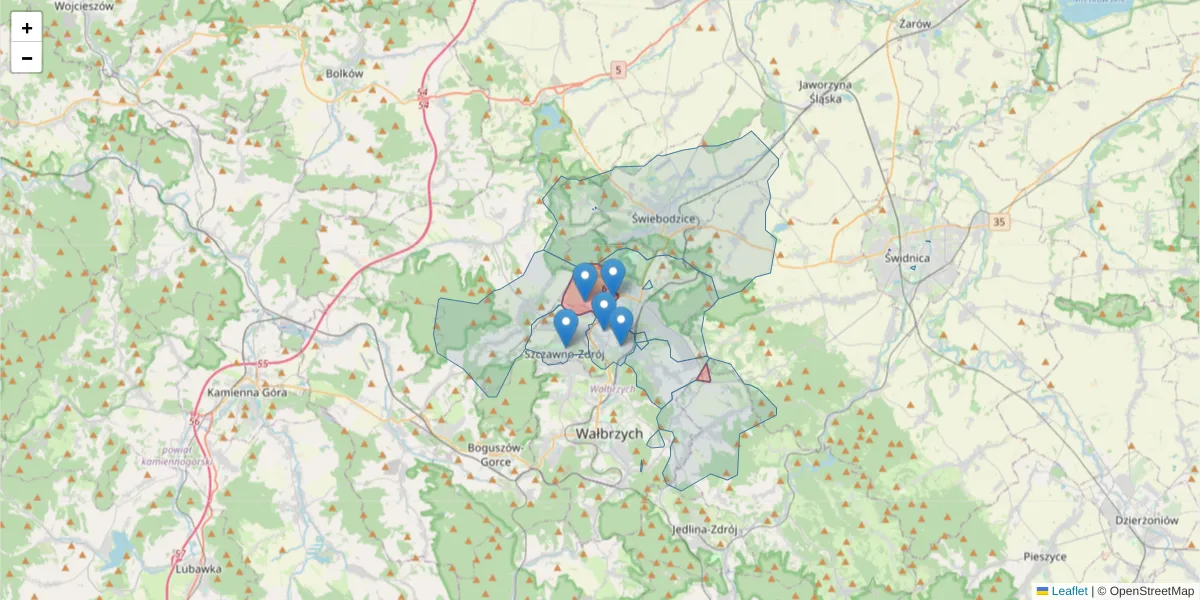 Szczegółowa mapa kodu pocztowego 58-316 z granicami, sąsiednimi kodami pocztowymi i urzędami pocztowymi