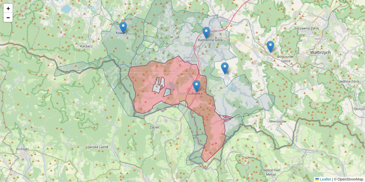 Szczegółowa mapa kodu pocztowego 58-420 z granicami, sąsiednimi kodami pocztowymi i urzędami pocztowymi