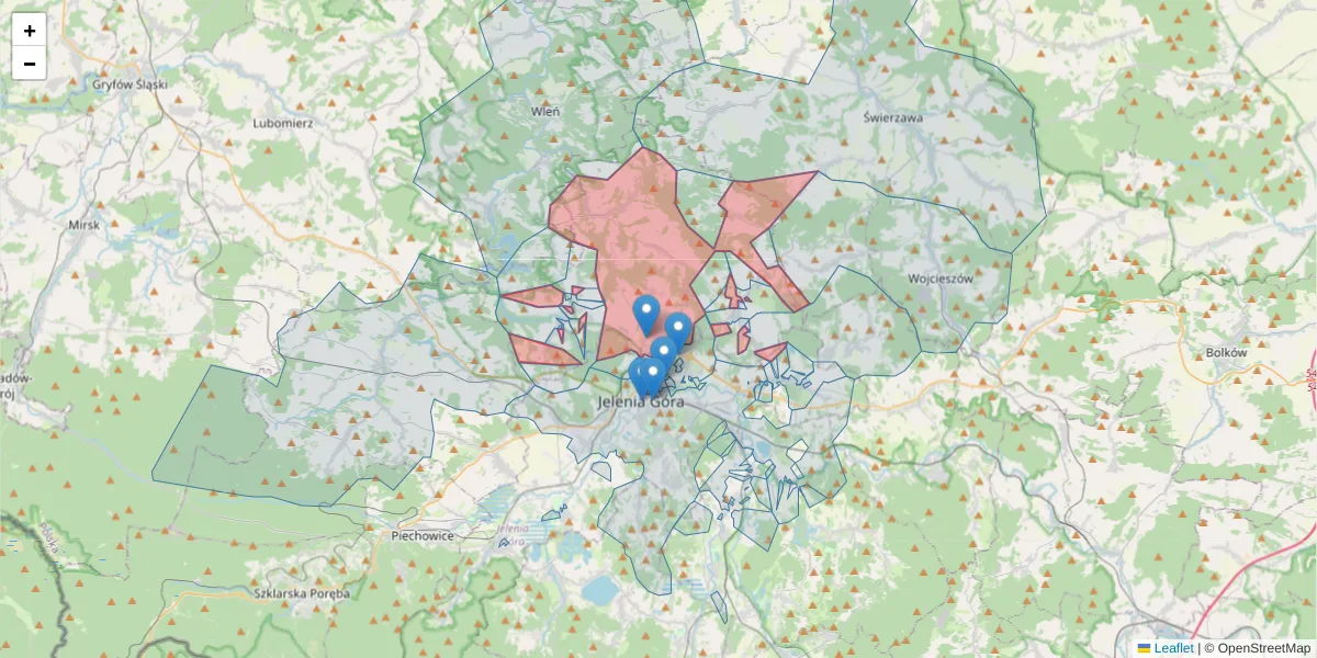 Szczegółowa mapa kodu pocztowego 58-521 z granicami, sąsiednimi kodami pocztowymi i urzędami pocztowymi
