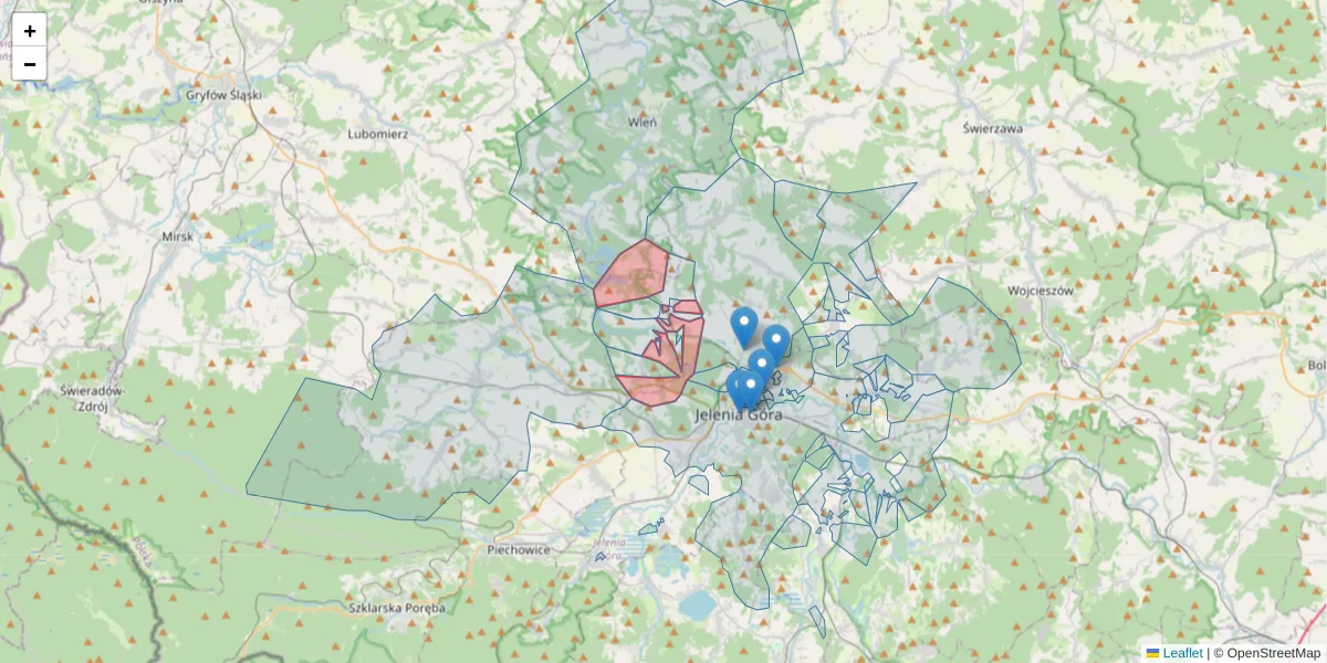Szczegółowa mapa kodu pocztowego 58-522 z granicami, sąsiednimi kodami pocztowymi i urzędami pocztowymi
