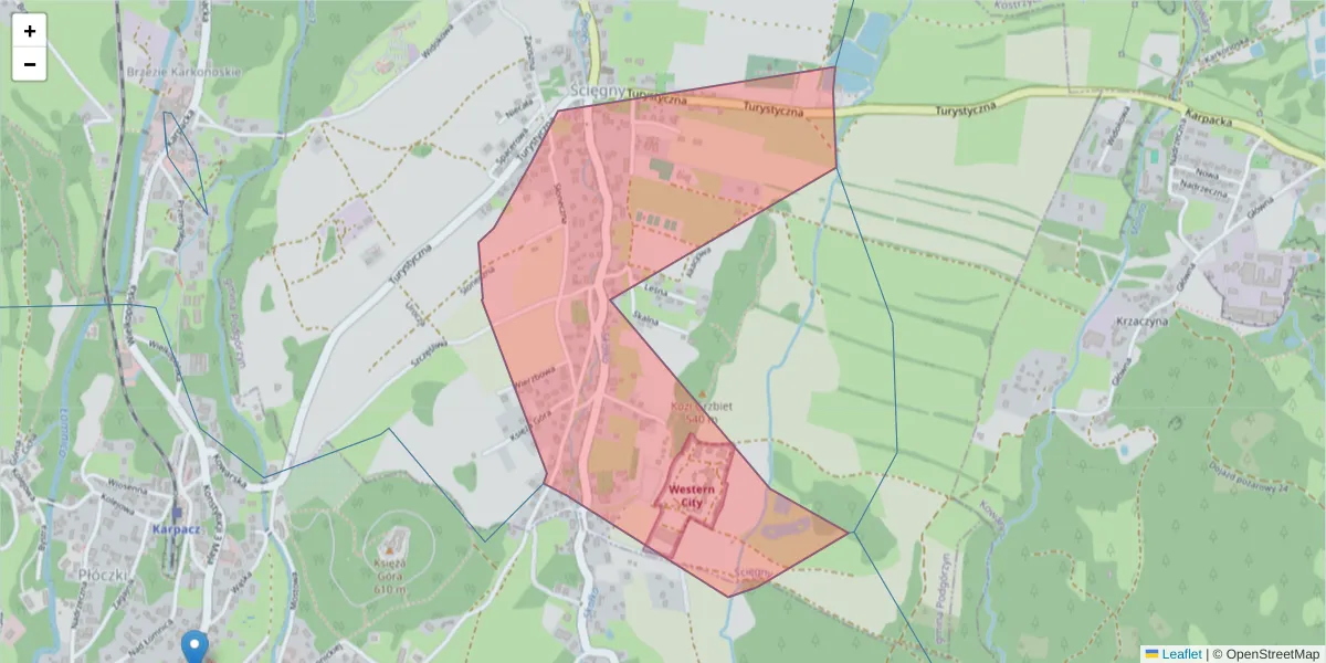 Szczegółowa mapa kodu pocztowego 58-534 z granicami, sąsiednimi kodami pocztowymi i urzędami pocztowymi
