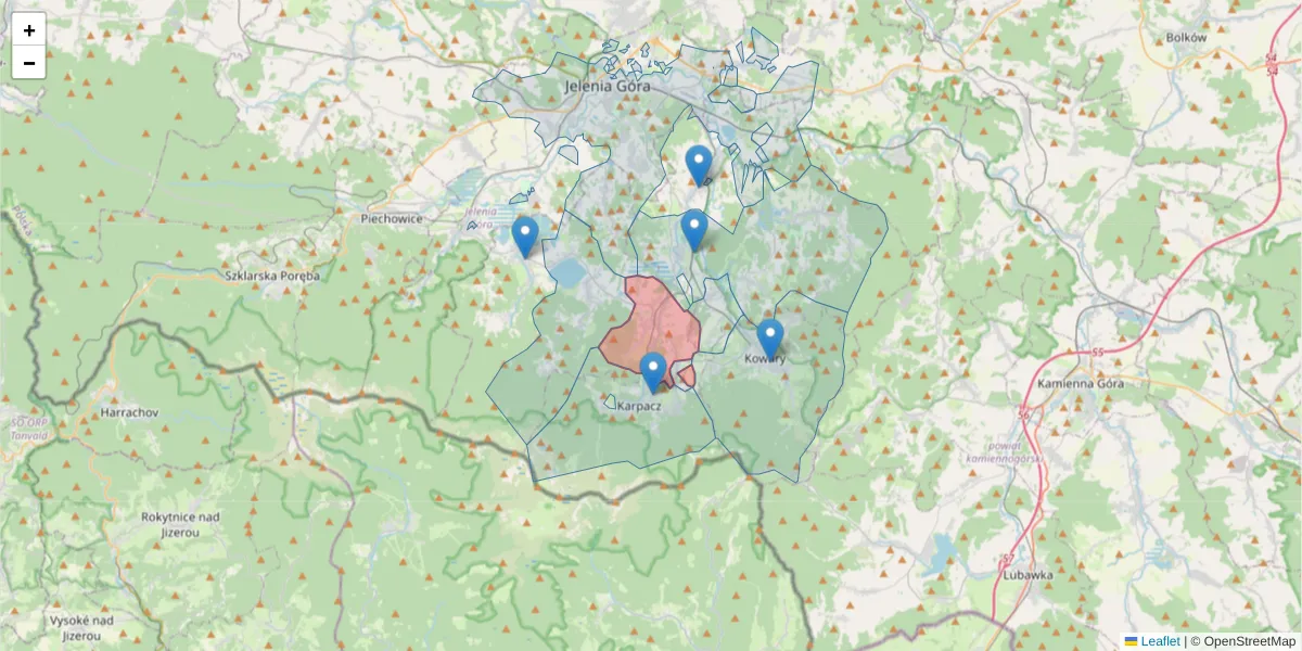 Szczegółowa mapa kodu pocztowego 58-535 z granicami, sąsiednimi kodami pocztowymi i urzędami pocztowymi