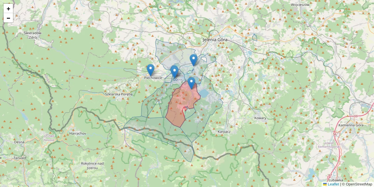 Szczegółowa mapa kodu pocztowego 58-562 z granicami, sąsiednimi kodami pocztowymi i urzędami pocztowymi