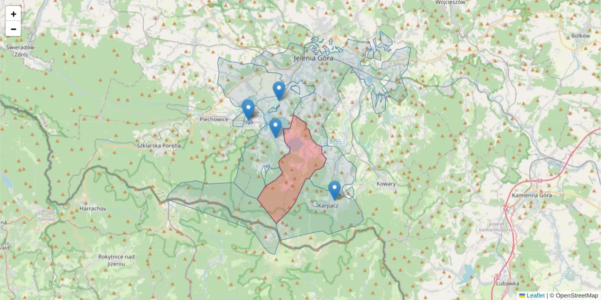 Szczegółowa mapa kodu pocztowego 58-564 z granicami, sąsiednimi kodami pocztowymi i urzędami pocztowymi