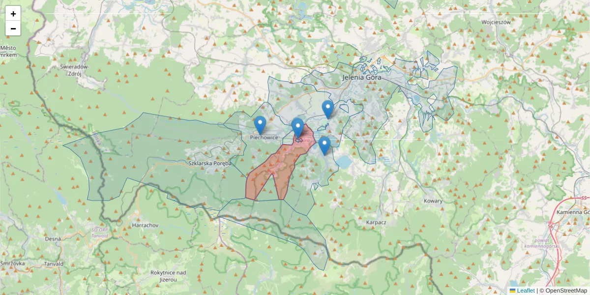 Szczegółowa mapa kodu pocztowego 58-570 z granicami, sąsiednimi kodami pocztowymi i urzędami pocztowymi