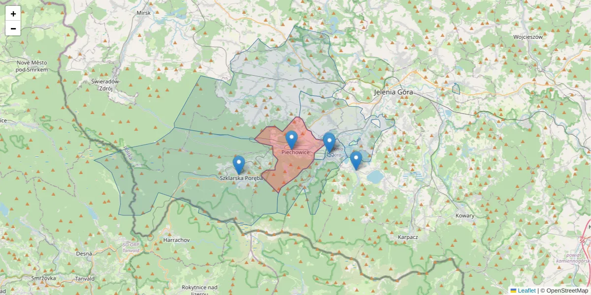 Szczegółowa mapa kodu pocztowego 58-573 z granicami, sąsiednimi kodami pocztowymi i urzędami pocztowymi