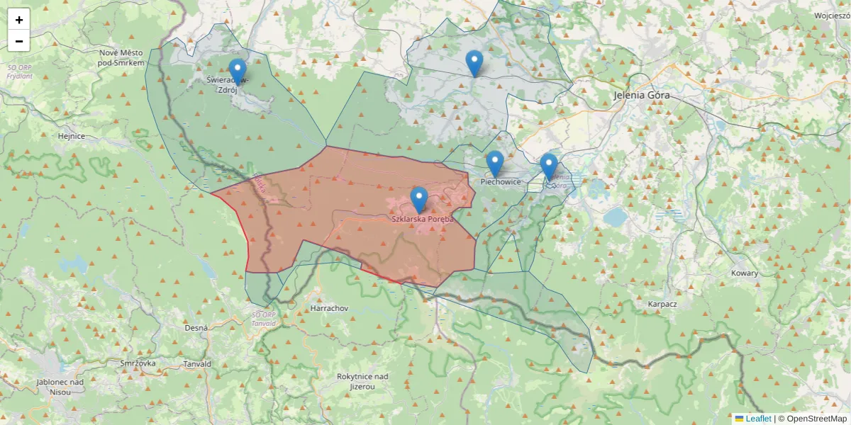 Szczegółowa mapa kodu pocztowego 58-580 z granicami, sąsiednimi kodami pocztowymi i urzędami pocztowymi