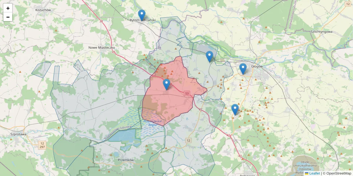 Szczegółowa mapa kodu pocztowego 59-180 z granicami, sąsiednimi kodami pocztowymi i urzędami pocztowymi