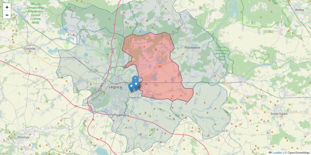 Szczegółowa mapa kodu pocztowego 59-216 z granicami, sąsiednimi kodami pocztowymi i urzędami pocztowymi