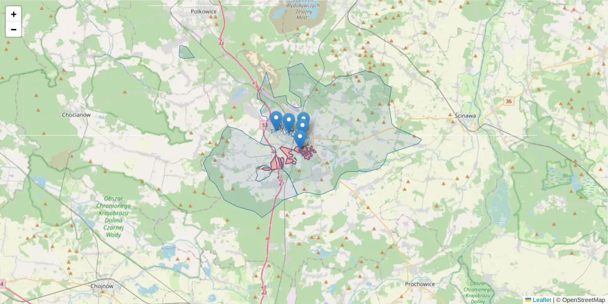 Szczegółowa mapa kodu pocztowego 59-337 z granicami, sąsiednimi kodami pocztowymi i urzędami pocztowymi