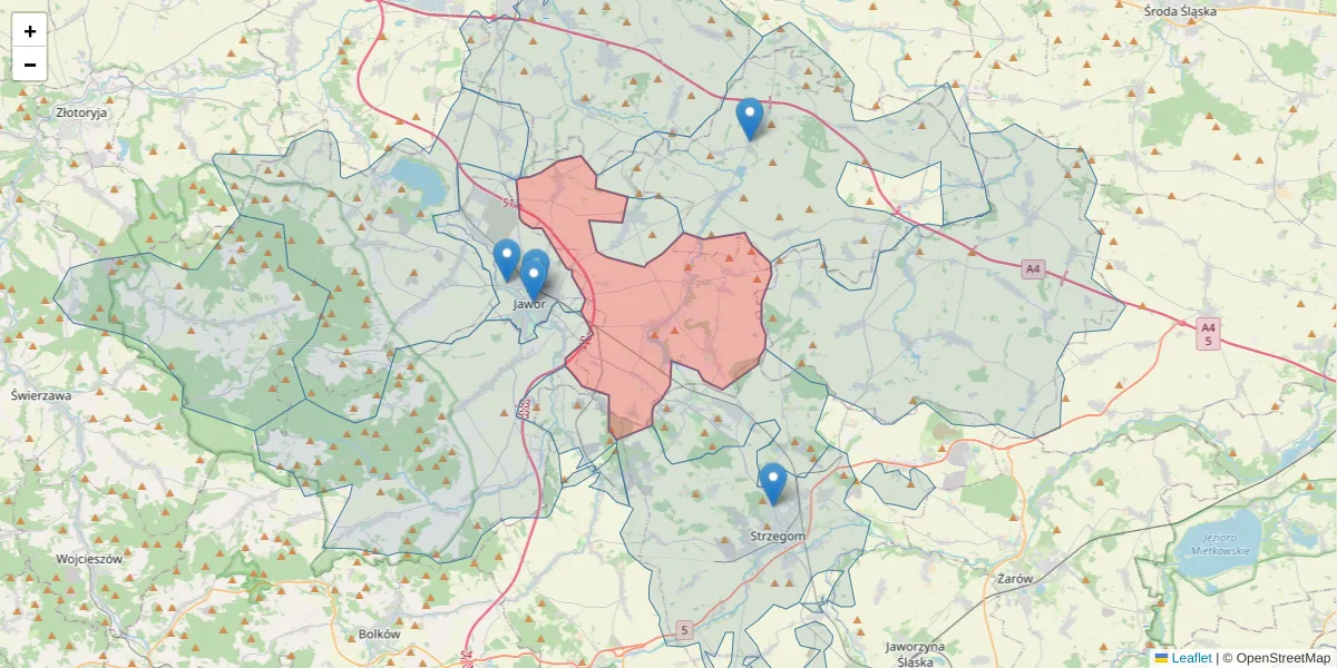 Szczegółowa mapa kodu pocztowego 59-407 z granicami, sąsiednimi kodami pocztowymi i urzędami pocztowymi