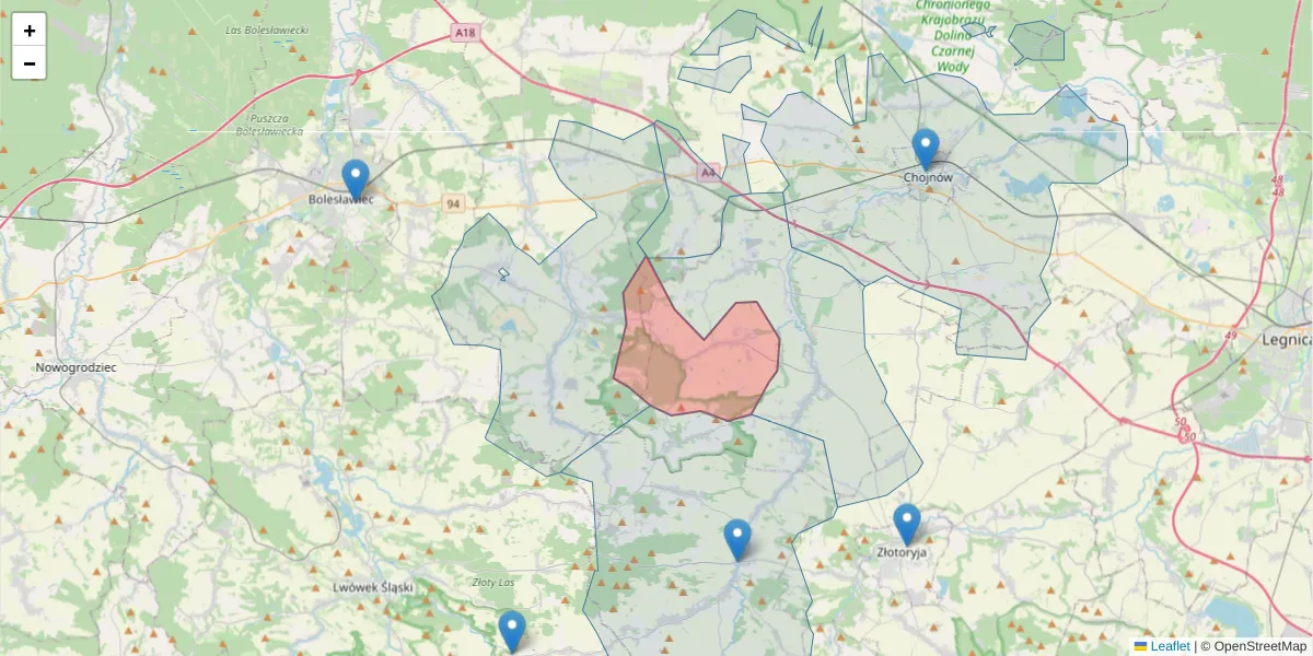 Szczegółowa mapa kodu pocztowego 59-517 z granicami, sąsiednimi kodami pocztowymi i urzędami pocztowymi