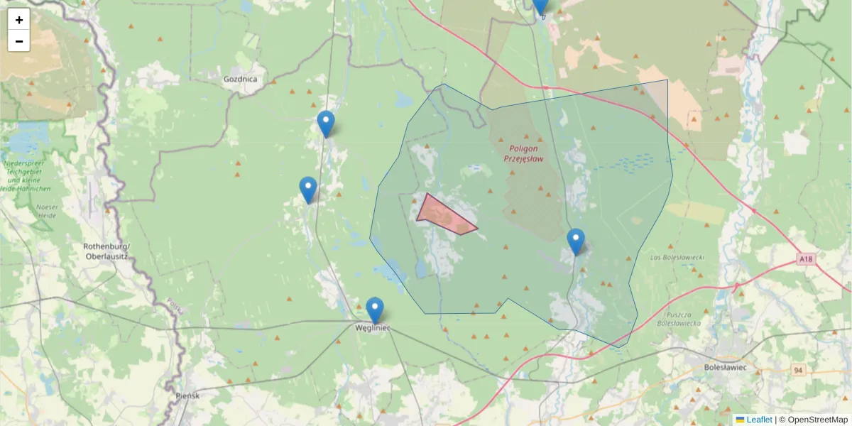 Szczegółowa mapa kodu pocztowego 59-723 z granicami, sąsiednimi kodami pocztowymi i urzędami pocztowymi