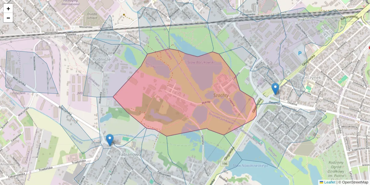 Szczegółowa mapa kodu pocztowego 60-001 z granicami, sąsiednimi kodami pocztowymi i urzędami pocztowymi